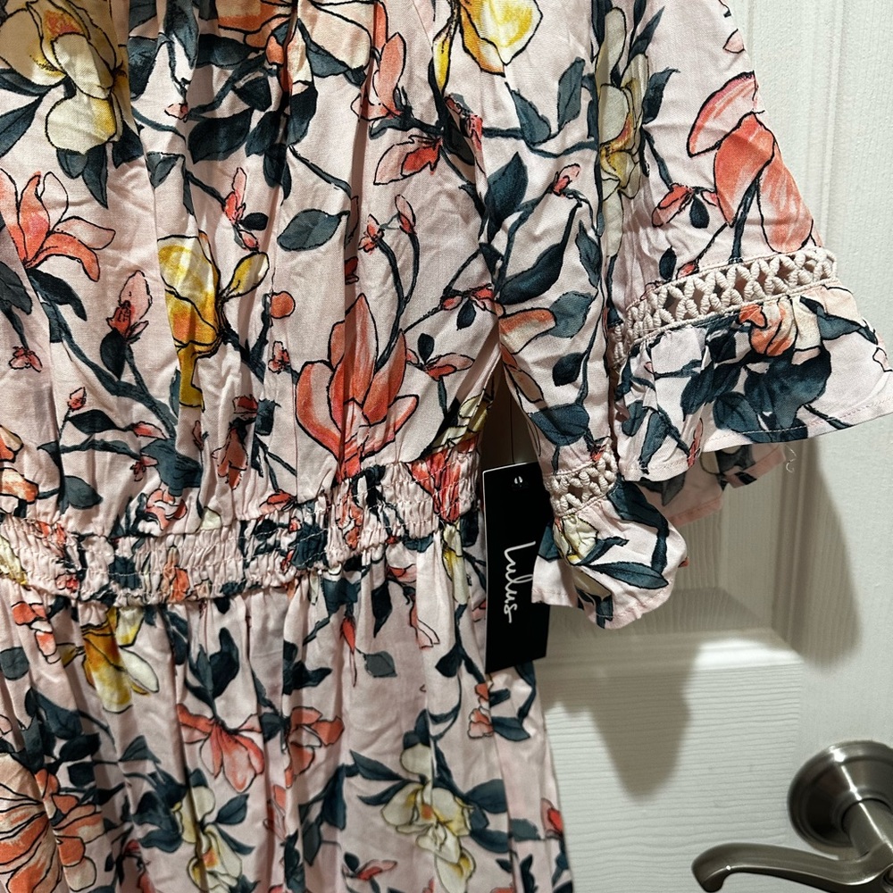 NWT Lulus Hello, Darling Blush Pink Floral Print Off-the-Shoulder Dress - Picture 6 of 6